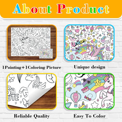 43.3x31.5 Summer Coloring Poster with Picture, Giant Cute Painting Poster, Large Coloring Tablecloth for Classroom Home Birthday Party Supplies Favor