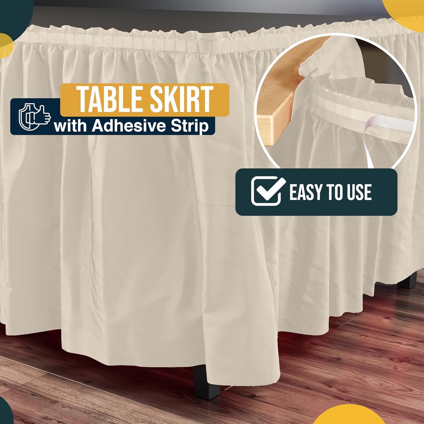 Exquisite Ruffle Table Skirt Black 6 Pack 14 Ft Long Table Skirts for Rectangle Tables 6ft Plus or Round Tables Skirts with Adhesive Strip for Gender Reveal Decor & Happy Birthday Parties