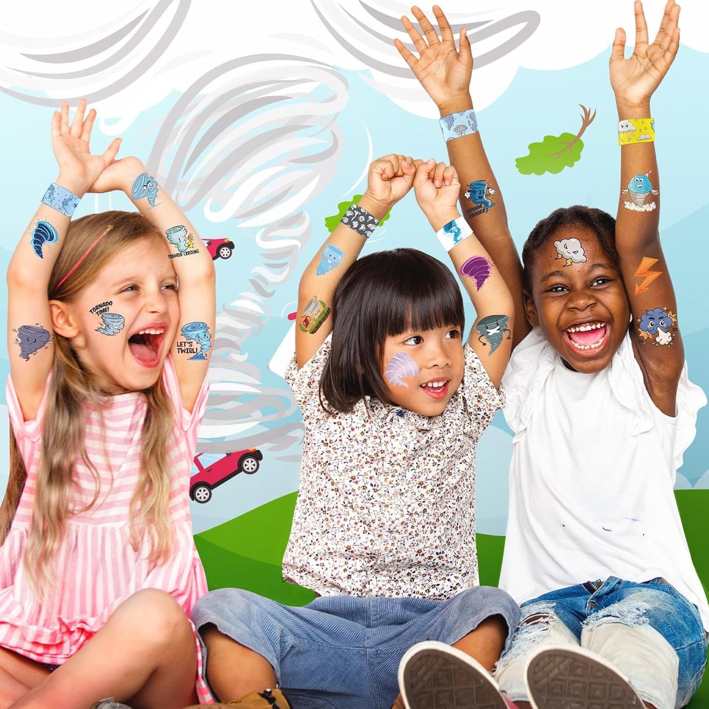 60 PCS Tornado Party Favors Set - 36 Temporary Tattoos Sticker & 24 Slap Bracelets for Kids, Perfect for Birthday Parties, Classroom Rewards and Gifts