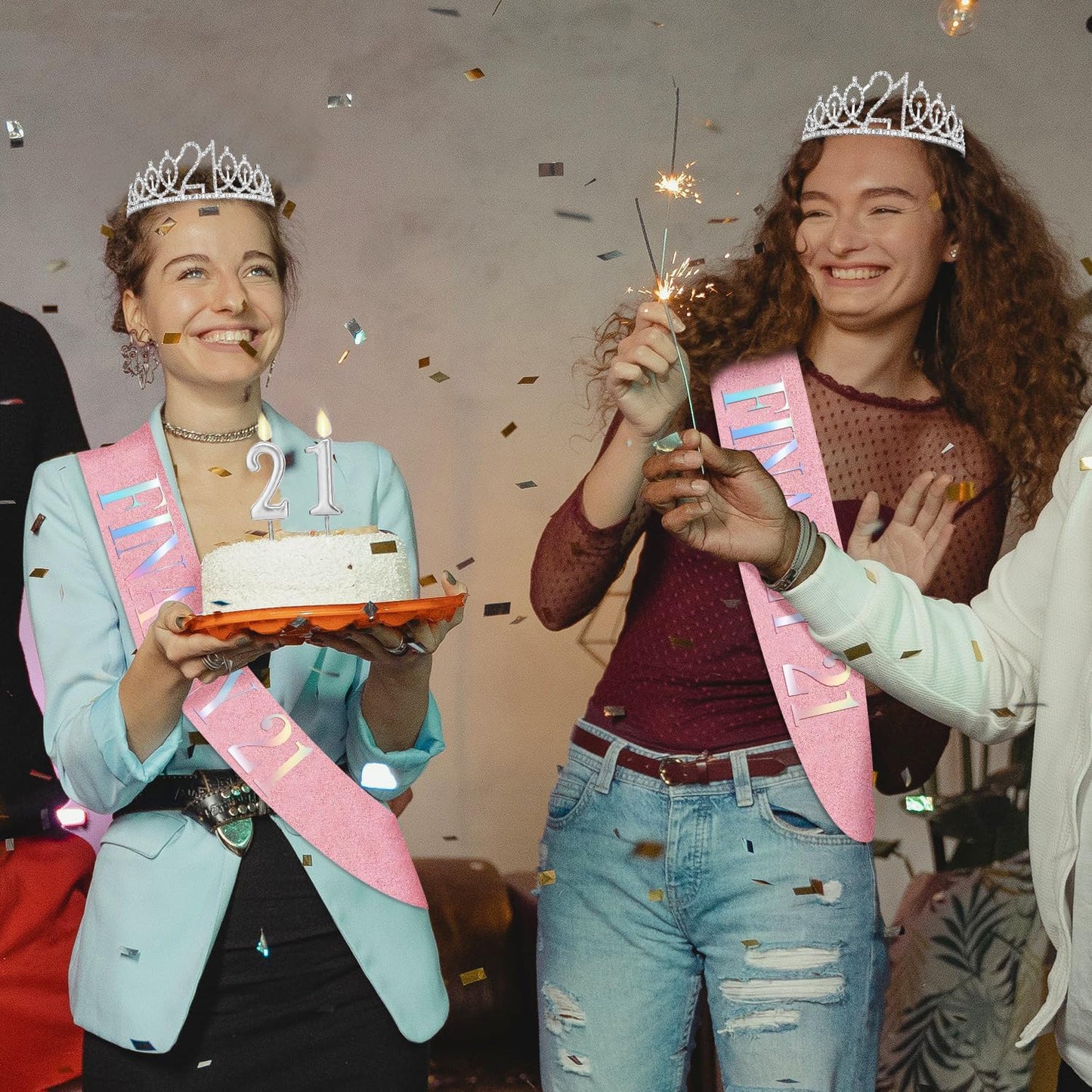 21st Birthday Decorations for Her with 21st Birthday Sash and Crown, Candles Gold, Gifts for 21 Year Old Girls