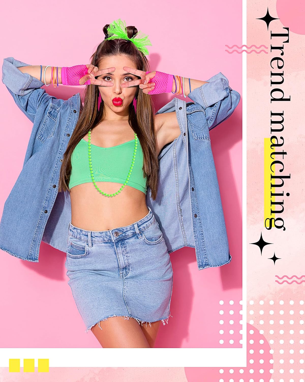 Blulu 80s Accessories Women Lace Headband Earrings Fishnet Gloves Necklace Bracelet for 80s Retro Party Halloween