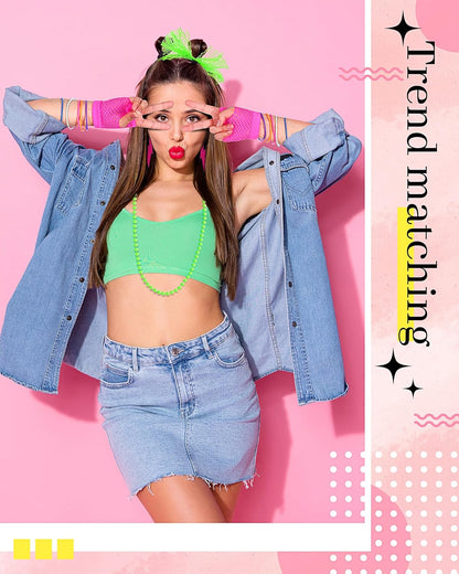Blulu 80s Accessories Women Lace Headband Earrings Fishnet Gloves Necklace Bracelet for 80s Retro Party Halloween