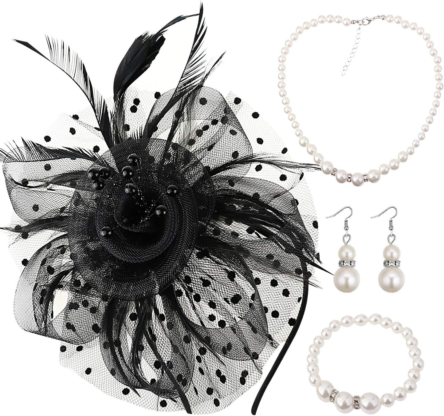 DRESHOW Fascinators Hat Flower Mesh Ribbons Feathers on a Headband and a Clip Tea Party Headwear for Girls and Women - Colors B