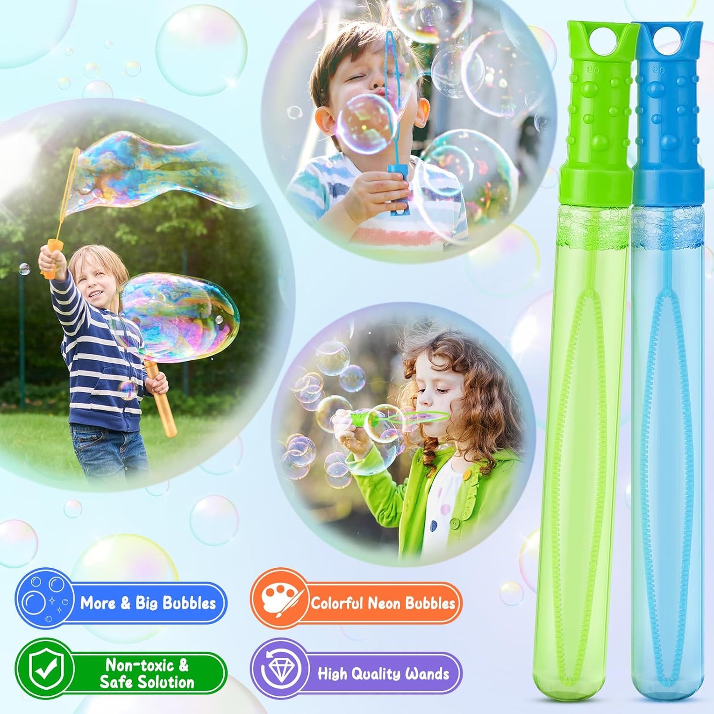 36 Pack Big Bubble Wands Bulk in 6 Colors, Ideal for Easter, Summer, Halloween, Valentine, School Classroom Prizes