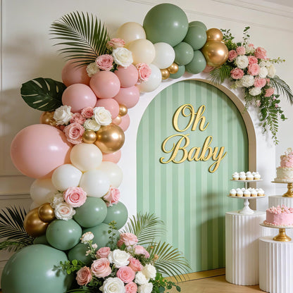 Pink Gold White Balloon Arch Kit - 144 PCs Pastel Light Pink and Beige Sand White Gold Chrome Balloons for Mothers Day Girls Women Birthday Bridal Shower Engagement Wedding Party Decorations