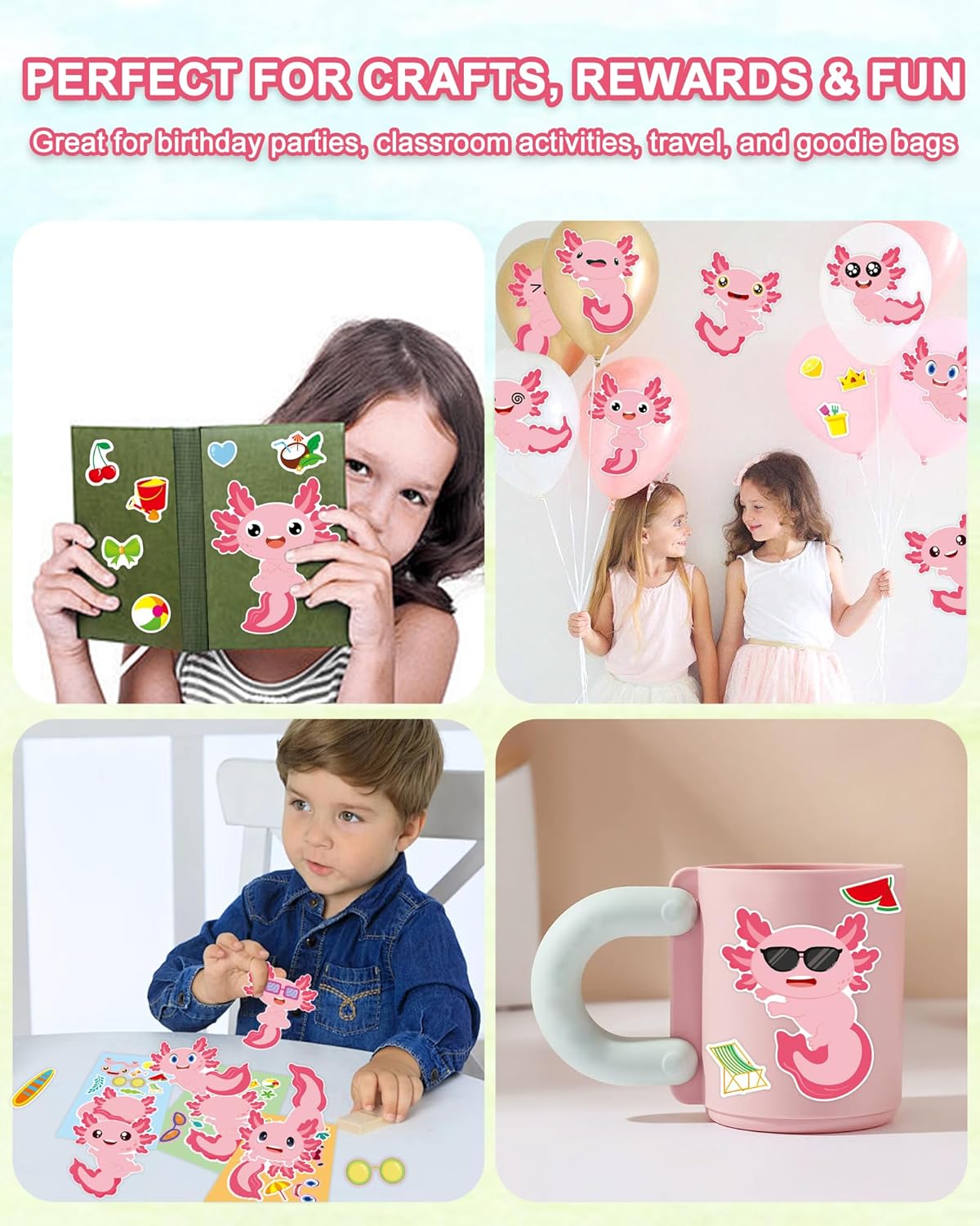 Aowplc 36 Pcs Make-A-Face Sticker Sheets Kids Party Favors Mix and Match Stickers with Dinosaurs, Mermaids, Unicorns, Horses, Farm & Sea Animals for Parties, Birthdays, Classroom Activities & Crafts