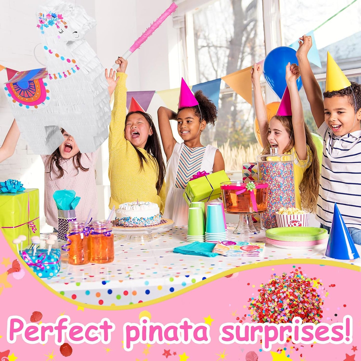 Wettarn Llama Piñata Fiesta for Mexican Fiesta Party Supplies, Includes Piñata Stick and Blindfold, Confetti for Kids Birthday Celebrations, Mexican Themed Party, 16 x 12 x 3 Inch