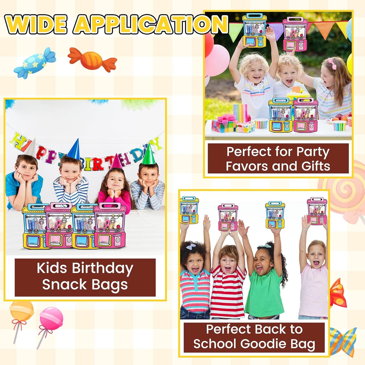 30 PCS Bulk Gift Bags for Kids with Handle,Children Large Goodie Bags with Stand-up Bottom, Grip Seal Party Favor Bag, Students Back to School Treat Bag, Cute Snack Candy Bags for Birthday, Classroom