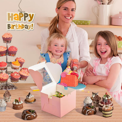 20Pcs 8 Inch Cake Boxes with Window, 8x8x5 Inches Brown Bakery Boxes, Cake Carrier Container for Pastries, Pie, Cookies, Chocolates, Cupcakes, Birthday Party, Wedding