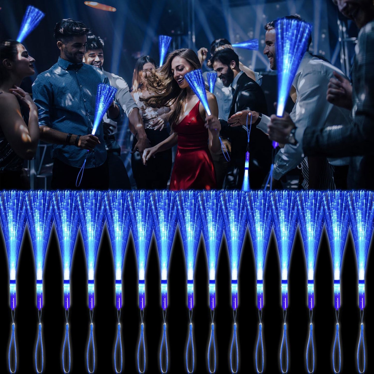 30 Pack Blue Fiber Optic Wands Glow Fiber Wands Bulk LED Light Up Wands with 3 Flashing Modes LED Flashing Sticks for July 4th Halloween Christmas Wedding Birthday Carnival Bachelor Party