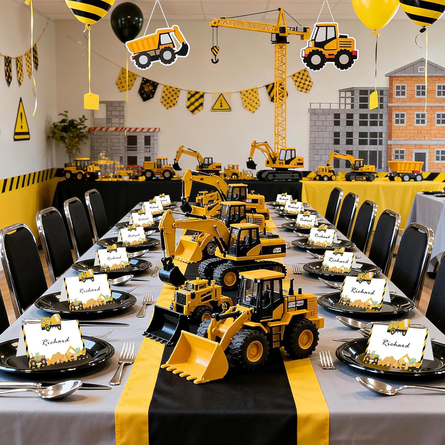 Construction Table Place Cards 50pcs Dump Truck Tent Cards Digger Excavator Food Labels Car Blank Name Card for Birthday Baby Shower Construct Theme Party Table Setting Supplies