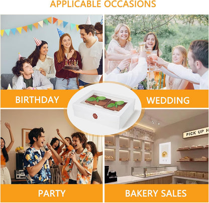 6pcs Cake Boxes with Cake Board, 19x14x4.5 Inches White Bakery Boxes with Large Window for Quarter Sheet Cakes, Donuts, Cupcakes, Pastry & Pies