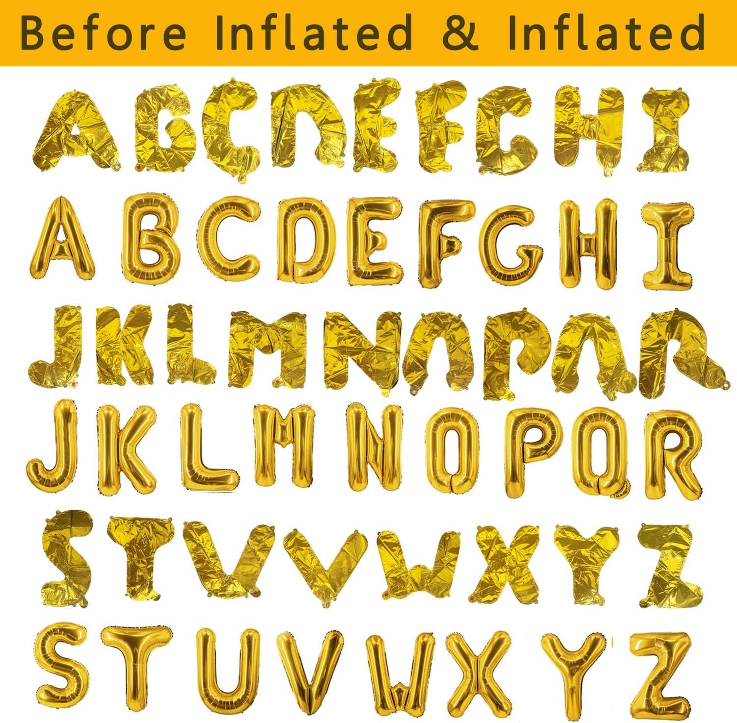52 Pcs Gold Letter Balloons Foil Alphabet A to Z Balloons Personalized Phrase Banner for Birthday Shower Wedding Party Supplies Custom Balloon Decor 16 Inch
