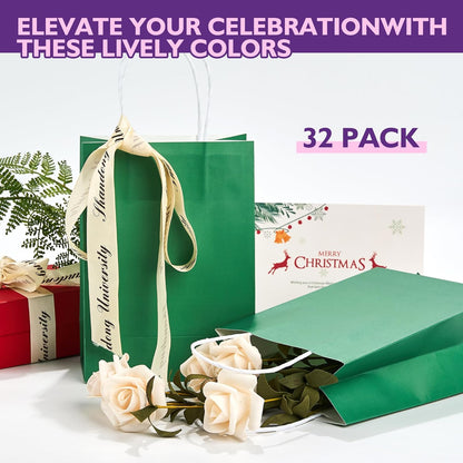 32 Pack Paper Gift Bags with Handles, 5.8"×3.2"×8.25" Party Favor Bags, Gift Bags, Small Gift Bags with Handles, Party Bags, Small Goodie Bags Bulk for Birthday, Crafts, Wedding, Party Supplies (8 Colors)