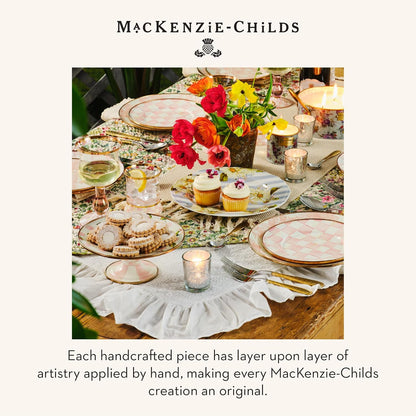 MACKENZIE-CHILDS Enamel Pedestal Platter, Round Cake Stand, Large, Black-and-White Courtly Check