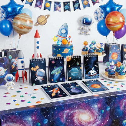 Teling 24 Pieces Outer Space Notepads Galaxy Mini Notebooks Space Birthday Party Favors Astronaut Rocket Planet Mini Spiral Notepads for Solar System Birthday Party Teacher Rewards