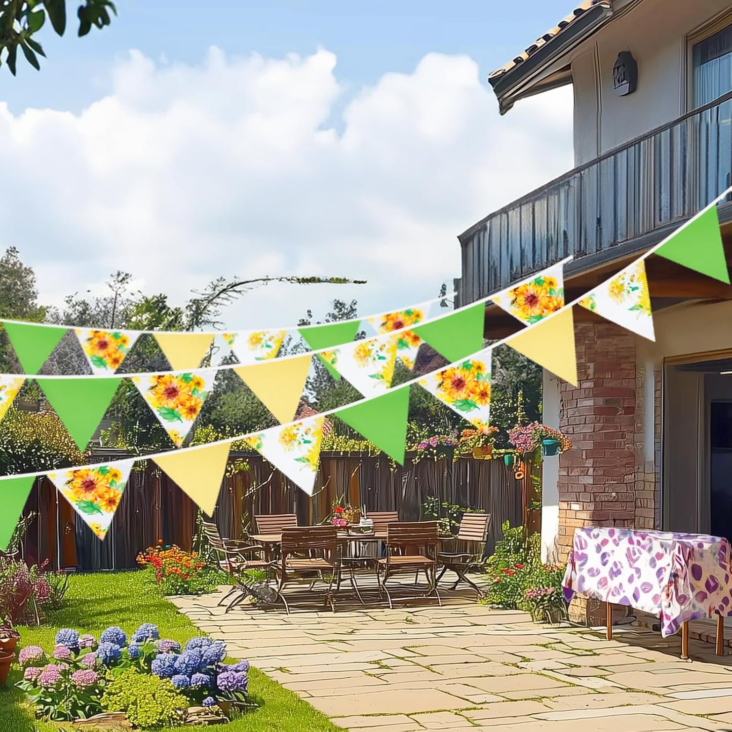 G2PLUS 39Ft Triangle Bunting Banner, 42Pcs Pink Floral Garland Pennant Banner, Reusable Cotton Triangle Flags Party Decoration for Birthday, Wedding, Garden Tea Party, Baby Shower, Room Decor