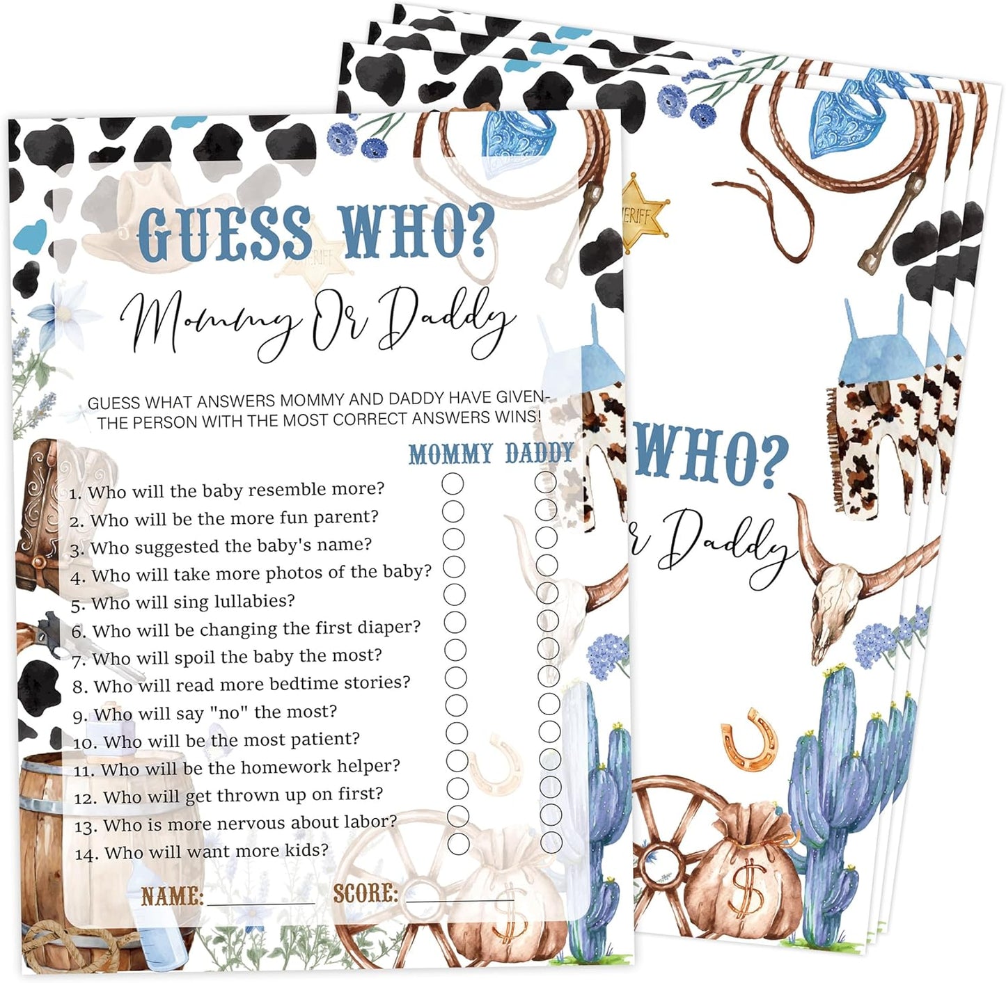 Cowboy Baby Shower Bingo Game, Pack of 30 Game Cards, Wild West Rodeo Shower Game, Gender Reveal Party Decorations, Gender Neutral - KR59