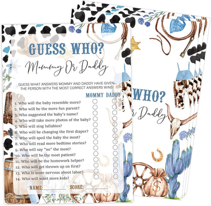Cowboy Baby Shower Bingo Game, Pack of 30 Game Cards, Wild West Rodeo Shower Game, Gender Reveal Party Decorations, Gender Neutral - KR59