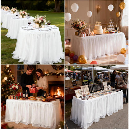 THARAHT Tulle Table Skirt 6FT 180CM Long for Rectangle Tables Round Tables Ruffle Desk Skirt for Princess Girls Birthday Party Cake Dessert Decorations Table Skirt