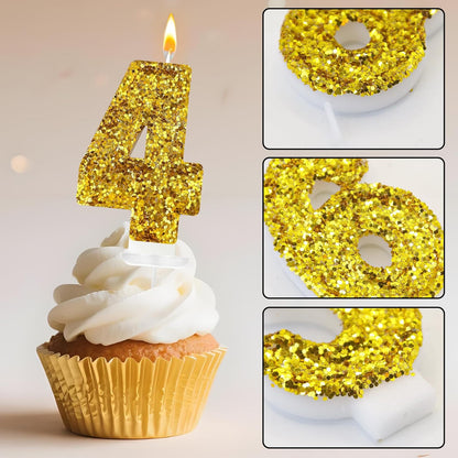 Birthday Number Candles, Glitter Number Candle Cake Decorations with Sequins, Cupcake Decorations for Girls, Women, Party Anniversary Celebrations (Number 6, Purple)