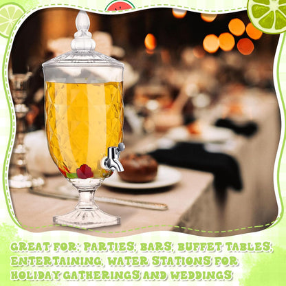 Bokon 2 Pieces Drink Dispensers for Parties Crystal Iced Beverage Dispenser with Stand and Spigot, Glass Liquid Containers Wide Mouth Beverage Server for Juice Tea Wedding (Exquisite)