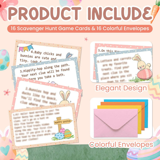 Easter Scavenger Hunt Game, Easter Gnome Treasure Hunt Clue Cards with Envelopes, Easter Egg Hunt Party Game for Adults and Family, Indoor Outdoor Activities – A01
