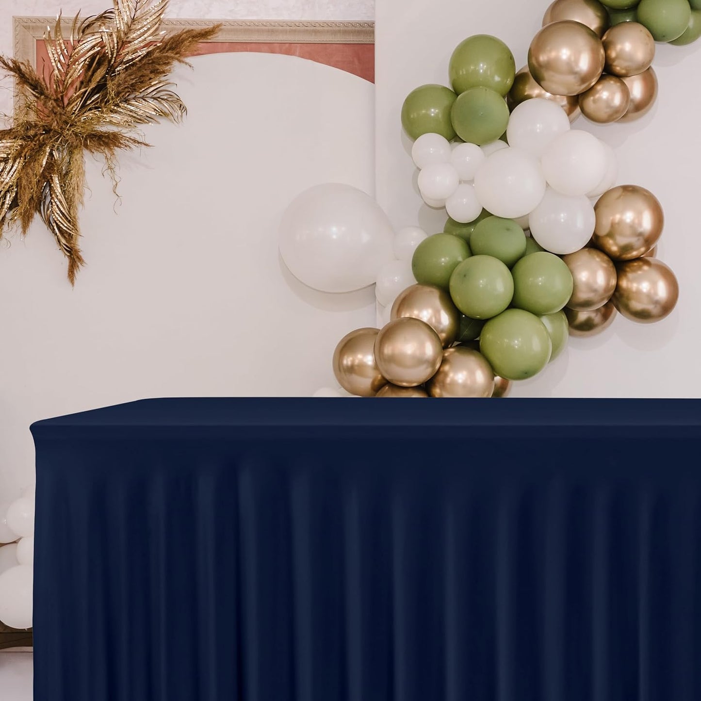 HolidayIdeas 2 Pack Spandex Table Skirt for 6 Ft Rectangle Tables, Black Fitted Stretch Tablecloth 30 x 72 Inch, Wrinkle Resistant Ruffle Design for Wedding Banquets, Trade Shows, Parties