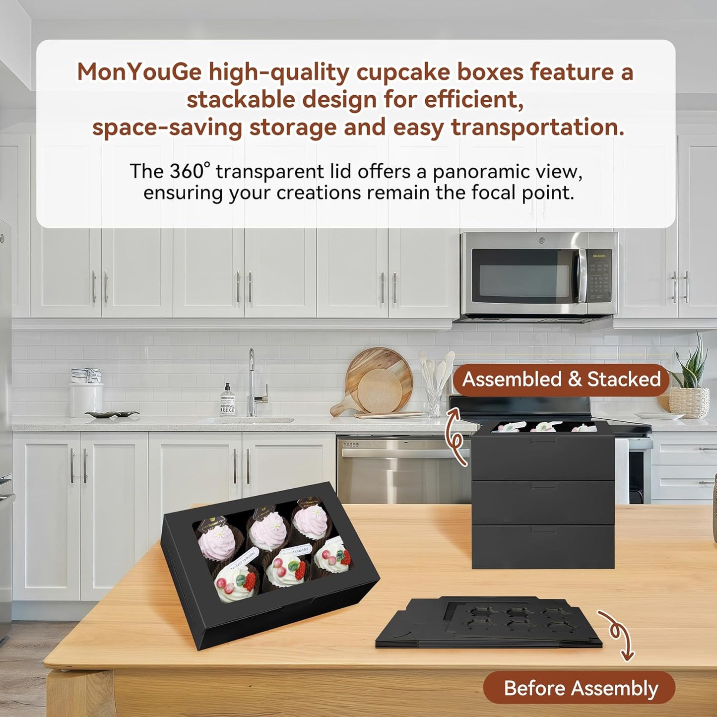 30-Set Cupcake Boxes Bulk with Clear Display Window Hold 6 Standard Cupcakes, Disposable Food Grade White Cupcake Carrier Cupcake Container, Perfect for Cupcakes Muffins Cookies Pastries