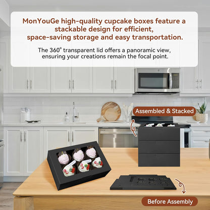 30-Set Cupcake Boxes Bulk with Clear Display Window Hold 6 Standard Cupcakes, Disposable Food Grade White Cupcake Carrier Cupcake Container, Perfect for Cupcakes Muffins Cookies Pastries