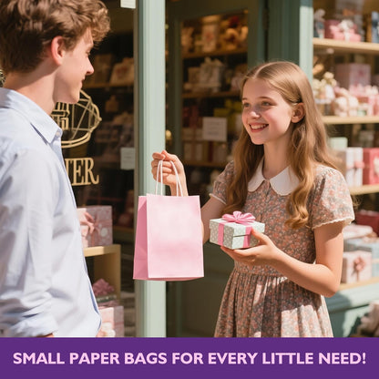 32 Pack Paper Gift Bags with Handles, 5.8"×3.2"×8.25" Party Favor Bags, Gift Bags, Small Gift Bags with Handles, Party Bags, Small Goodie Bags Bulk for Birthday, Crafts, Wedding, Party Supplies (8 Colors)
