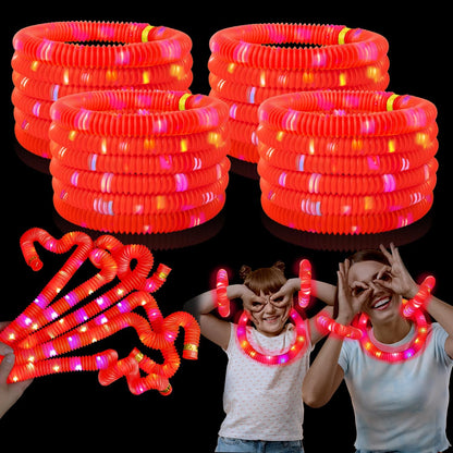 Orange Glow Sticks Party Favors Supplies for Kids 24 PCS,4th of July LED Light up Pop Tubes for Toddlers,Neon Necklaces Bracelets Accessories,Birthday Dance Party 250th Anniversary Camping Toys Gifts