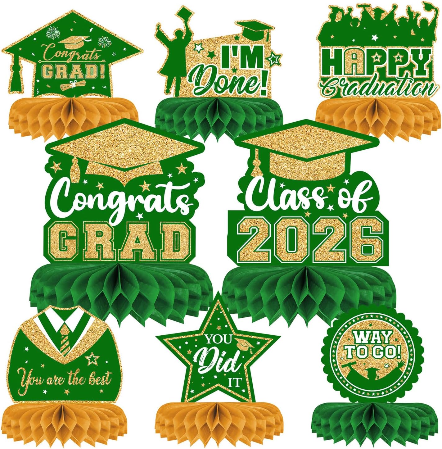 8 Pieces Class of 2026 Graduation Table Decorations - 2026 Congrats Grad Honeycomb Centerpieces, Red Black Graduation Table Toppers Decor for 2026 Graduation Party Decorations Favor Supplies