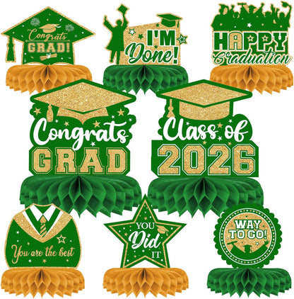 8 Pieces Class of 2026 Graduation Table Decorations - 2026 Congrats Grad Honeycomb Centerpieces, Red Black Graduation Table Toppers Decor for 2026 Graduation Party Decorations Favor Supplies
