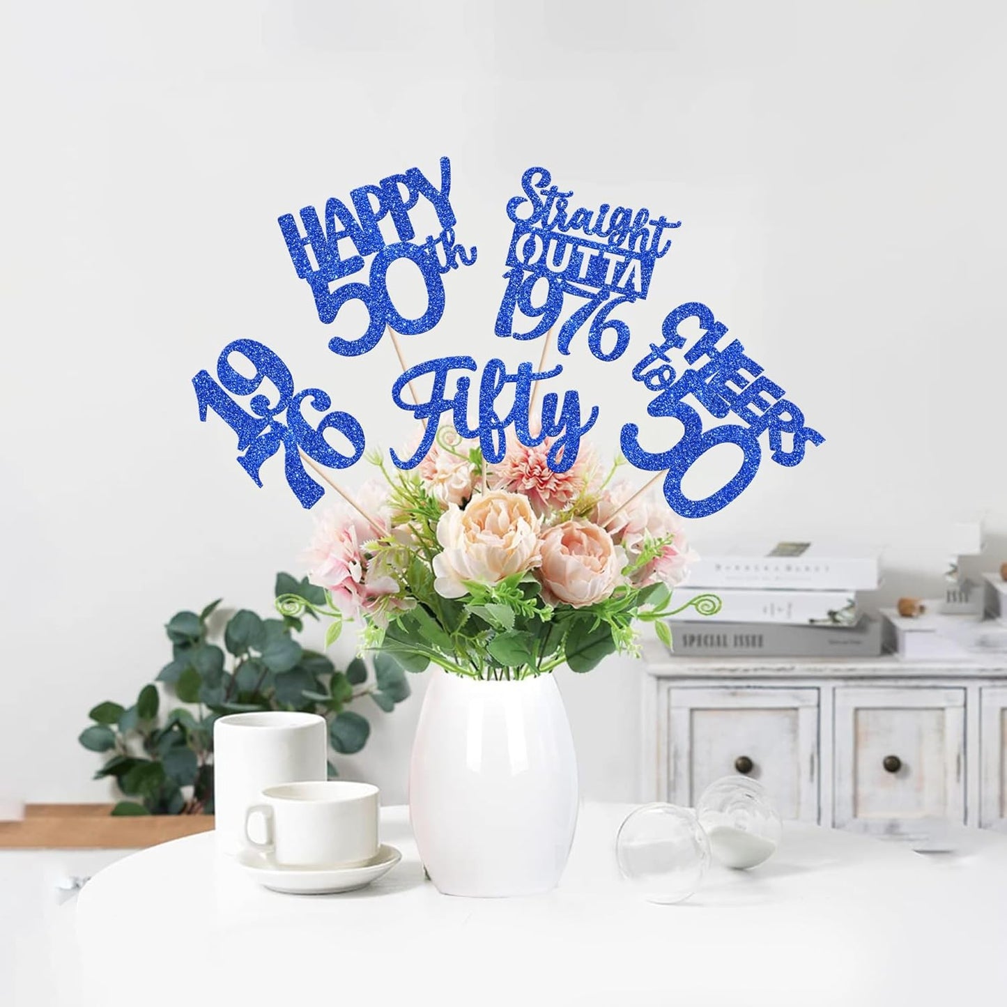 15 PCS 50th Birthday Centerpiece Sticks Fifty Happy 50th Straight Outta 1976 Table Flower Centerpieces Sticks Cheers to 50 Floral Decorations for 50th Birthday Party Centerpieces Supplies Black