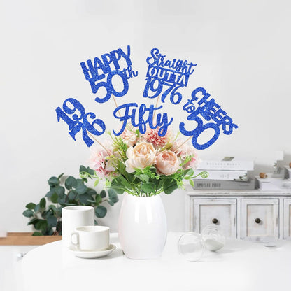 15 PCS 50th Birthday Centerpiece Sticks Fifty Happy 50th Straight Outta 1976 Table Flower Centerpieces Sticks Cheers to 50 Floral Decorations for 50th Birthday Party Centerpieces Supplies Black