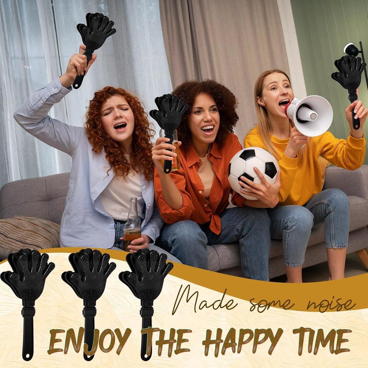 12 Pcs Black Glittered Hand Clappers，7" Hand Clappers Noisemakers for 2026 New Year's Eve Party Supplies