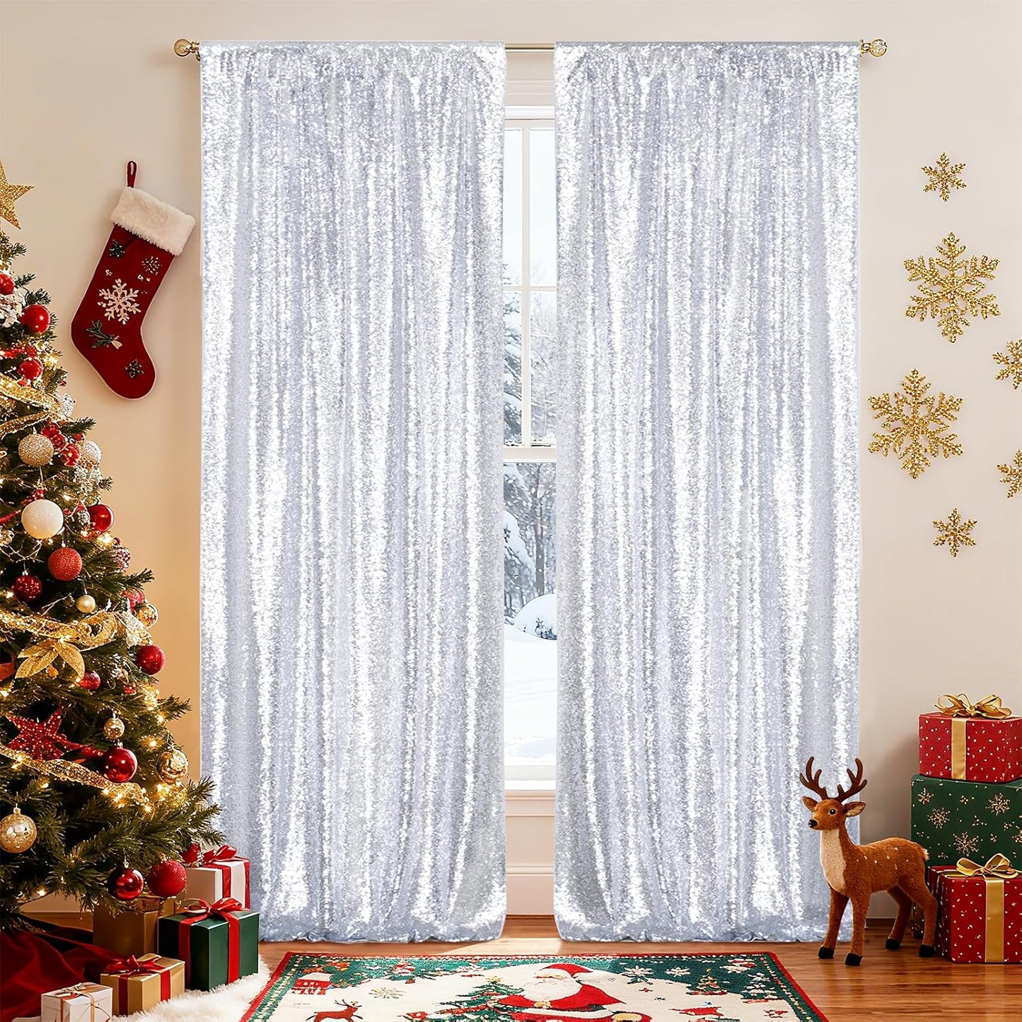 Poise3EHome Black Sequin Backdrop Curtains, 2 Panels 2FTx8FT Glitter Photo Booth Backdrop for Halloween Birthday Bachelorette Wednesday Twilight Party Decorations