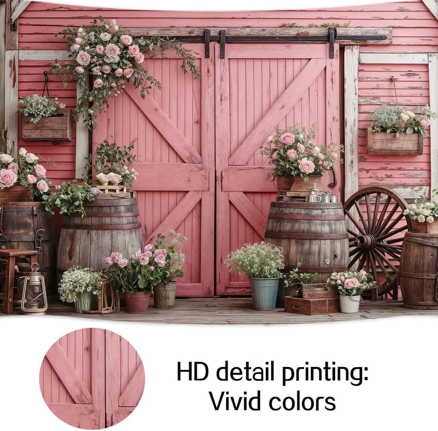 10x8ft Country Wedding Photography Backdrop Rustic Barn Door Photography Backdrop Farmhouse Pink Flower Cabin Wooden Birthday Baby Shower Wedding Bridal Party Banner Photo Booth Props Background