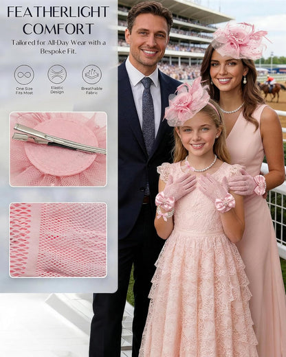 Girls Tea Party Fascinators Hats for Kids Fascinator Tea Party Hat Headband with Gloves Accessories for Girls