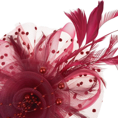 DRESHOW Fascinators Hat Flower Mesh Ribbons Feathers on a Headband and a Clip Tea Party Headwear for Girls and Women - Colors A