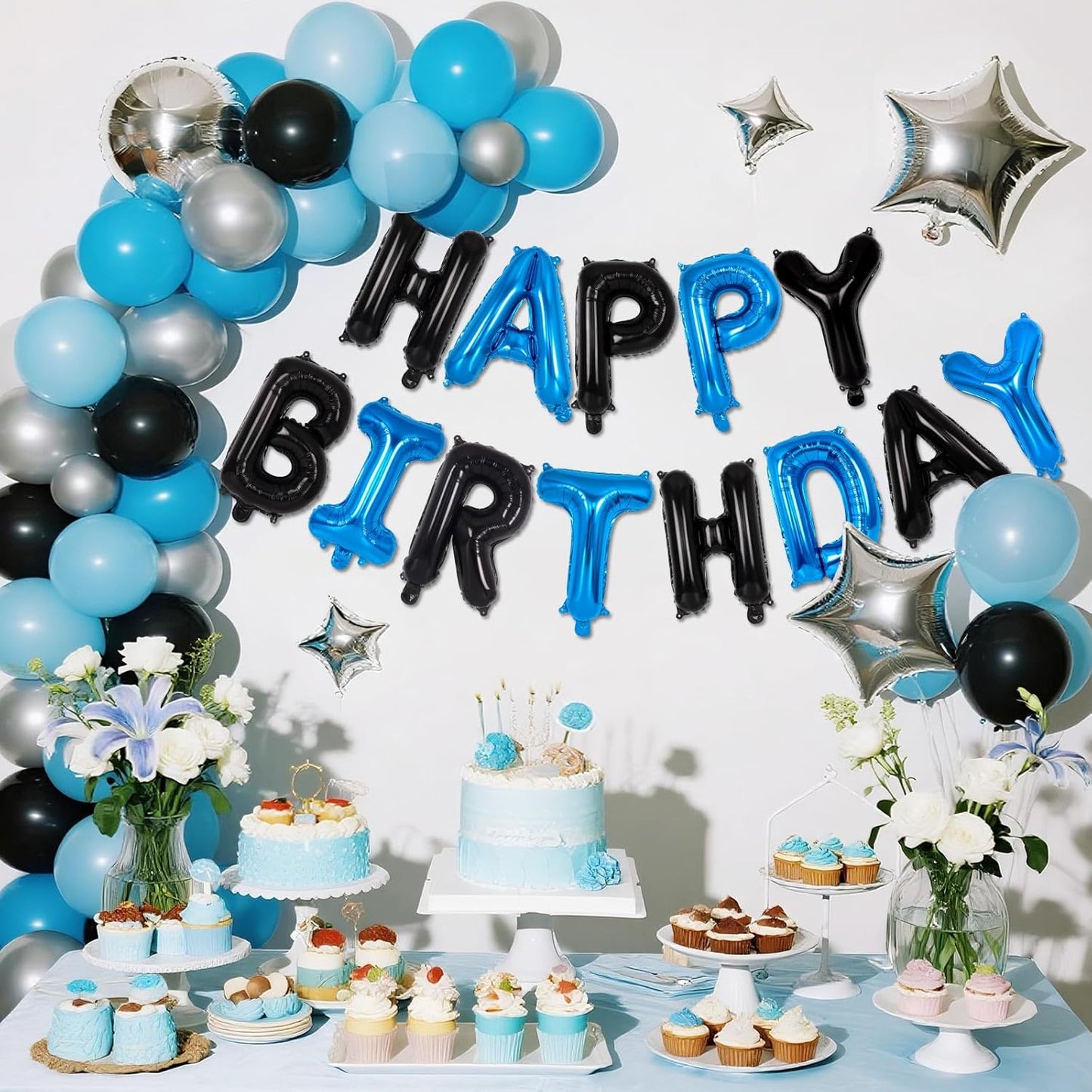Happy Birthday Balloons Banner, Foil Balloon Personalized Name Letters Balloons Sign Birthday Party Decorations for Women Men Boys Girls Cream