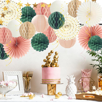 Tissue Paper Pom Poms - 23 PCS Dusty Blue Paper Flowers Pom Pom Kit Circle Dot Party Banner Hanging Swirl Party Decorations for Wedding Birthday Baby Shower Bridal Shower Tea Party