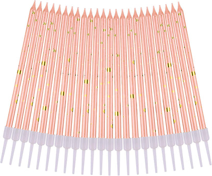 Pink Gold Long Thin Birthday Candles, Cake Candles, Birthday Parties, Wedding Decorations, Party Candles