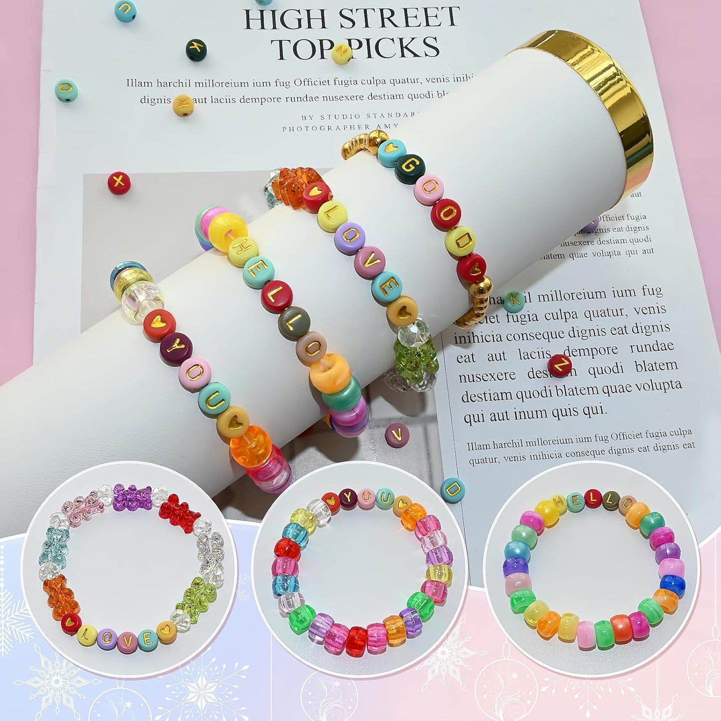 Amaney 1400pcs Glow Letter Beads, Heart Beads Whit Elastic Beading Cord,4x7mm Round Acrylic Alphabet Beads for Friend Bracelet Jewelry Making