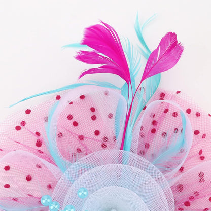 DRESHOW Fascinators Hat Flower Mesh Ribbons Feathers on a Headband and a Clip Tea Party Headwear for Girls and Women - Colors A