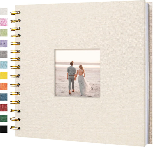8 x 8 Inch Scrapbook Photo Album Linen Cover 20 Sheets/ 40 Pages, Hardcover Kraft White Pages Memory Book, for Travel Wedding Guest Book Christmas Baby Shower Fits 4x6 & Instant Photos, Beige