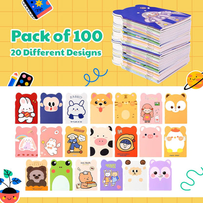 100pcs mini notebooks bulk party favors small cute pocketbook kawaii cartoon animal journal mini notepads for Christmas Classroom Prizes Gift College Ruled Pages back to school supplies for student