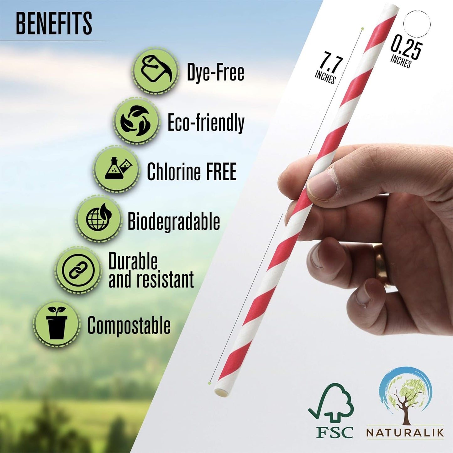 Naturalik 300/1000-Pack Extra Durable Brown Paper Straws Biodegradable- Premium Toxin Free Paper Straws Bulk- Drinking Straws for Juices, Restaurants and Party supplies, 7.7" (Brown, 300ct)