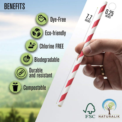 Naturalik 300/1000-Pack Extra Durable Brown Paper Straws Biodegradable- Premium Toxin Free Paper Straws Bulk- Drinking Straws for Juices, Restaurants and Party supplies, 7.7" (Brown, 300ct)